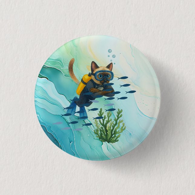 Scuba Cat dyker Under vattnet  Knapp (Framsida)