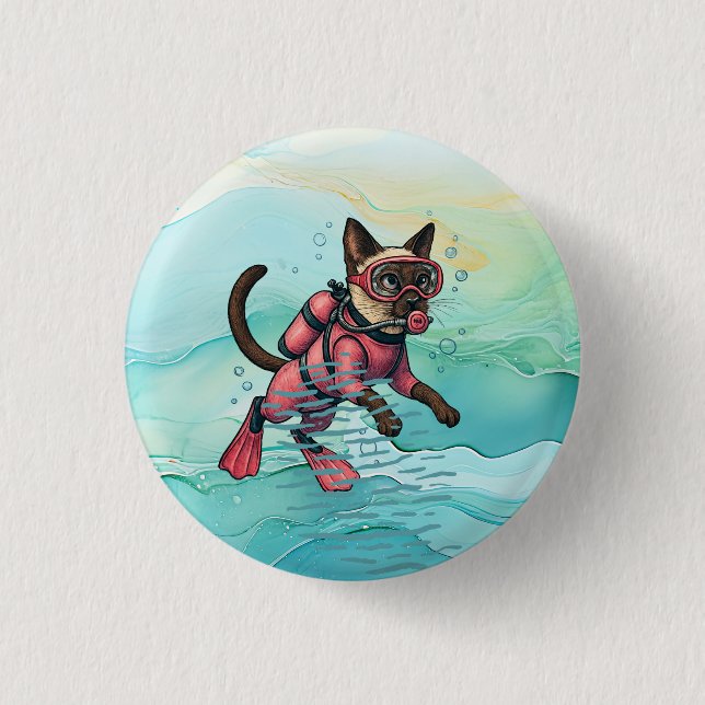 Scuba Cat dyker Under vattnet  Knapp (Framsida)
