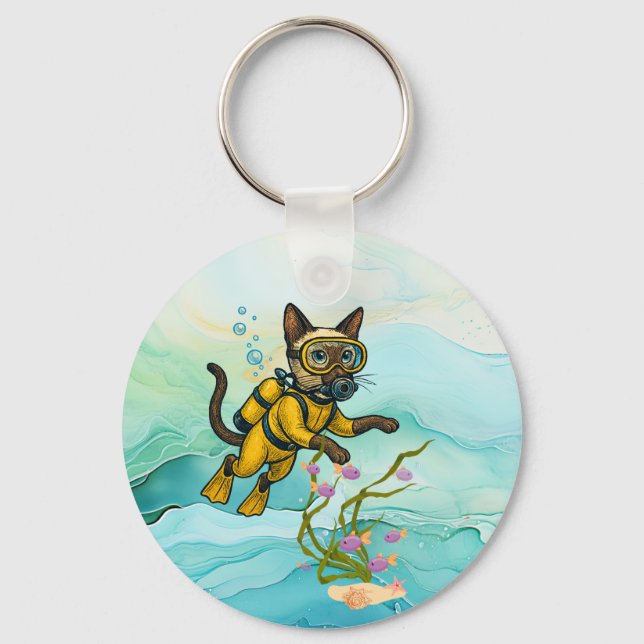 Scuba Cat dyker Under vattnet  Nyckelring (Framsida)