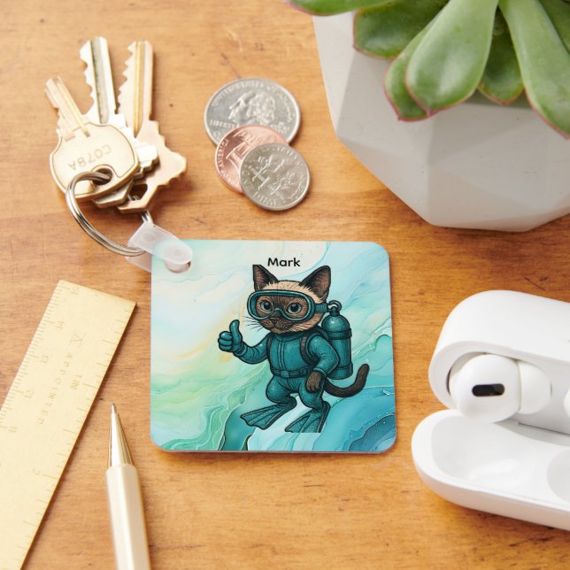 Scuba Cat dyker Under vattnet  Nyckelring (Skrivbord)