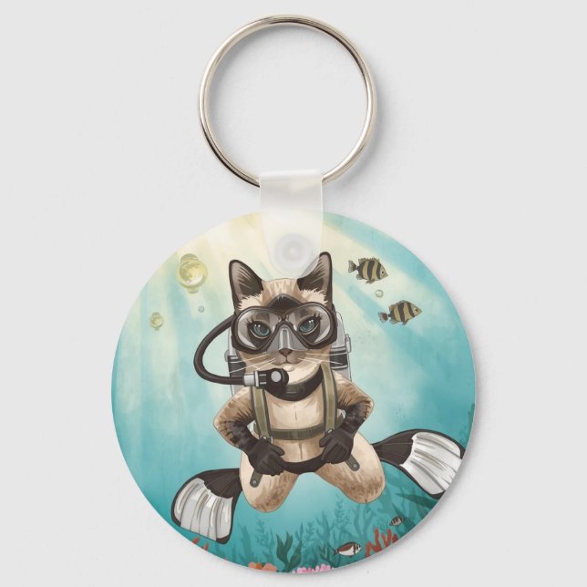 Scuba Cat dyker Under vattnet  Nyckelring (Framsida)