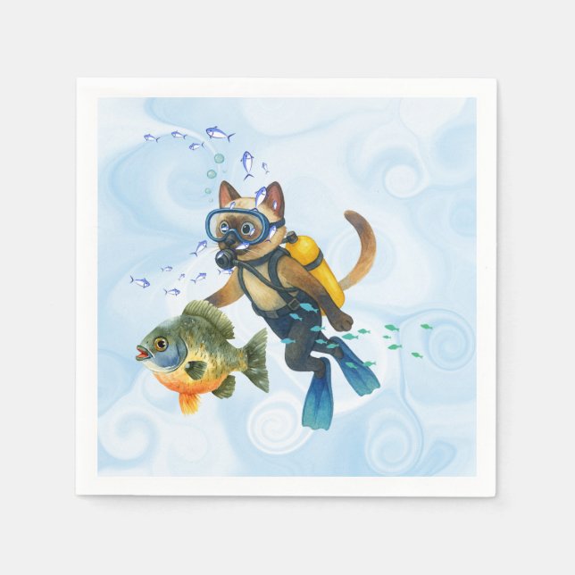 Scuba Cat dyker Under vattnet  Pappersservett (Framsidan)