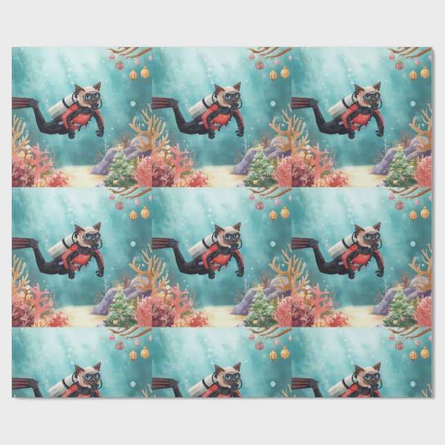 Scuba Cat Underwater Holiday  God Jul  Presentpapper (Platt)