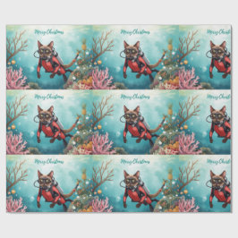 Scuba Cat Underwater Holiday  Merry Christmas  Presentpapper