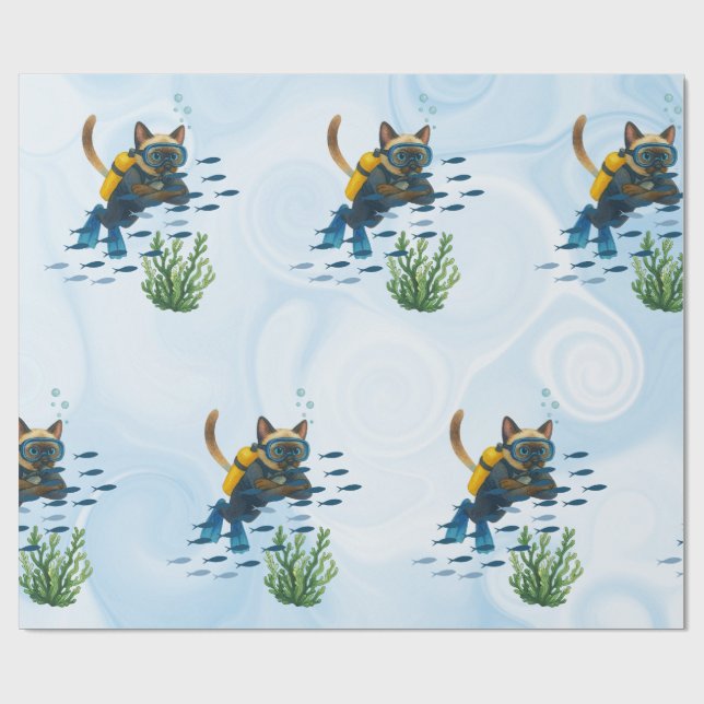 Scuba Cat Underwater  Presentpapper (Platt)
