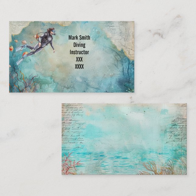 Scuba Diver Diving underwater  Visitkort (Fram/baksida)