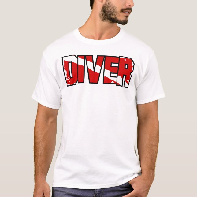 Scuba Diver Down Flag Weathered T Shirt (Framsida)