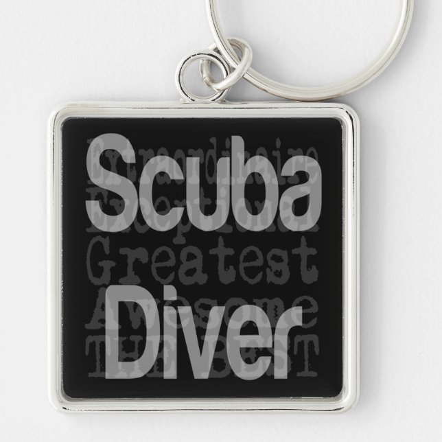 Scuba Diver Extraordinaire Fyrkantig Silverfärgad Nyckelring (Framsidan)