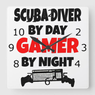Scuba Diver Gamer Fyrkantig Klocka