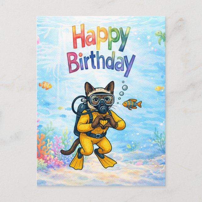 Scuba diver Happy Birthday underwater Vykort (Framsida)
