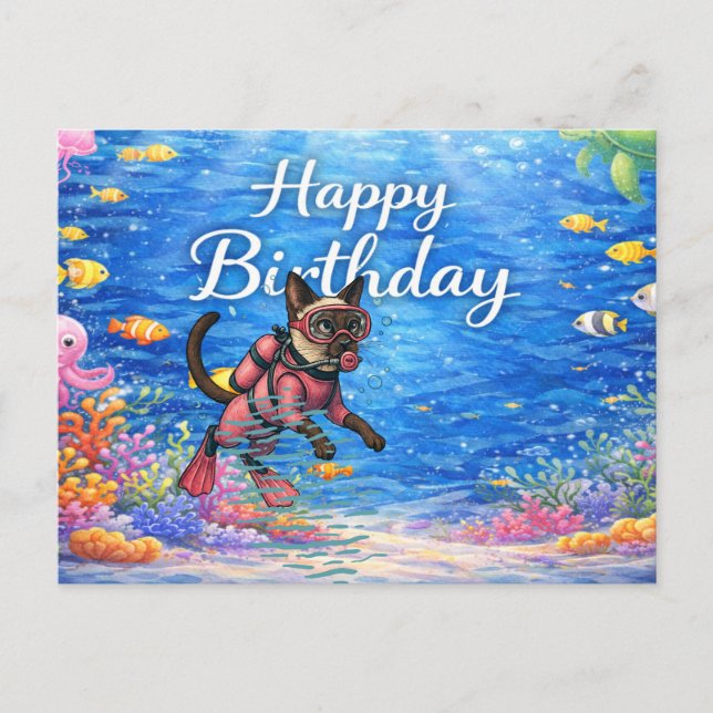 Scuba diver Happy Birthday underwater Vykort (Framsida)