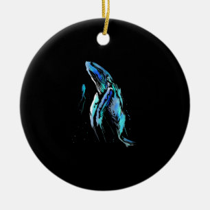 Scuba Diver Humpback Whale Swimming Diving Gift Julgransprydnad Keramik