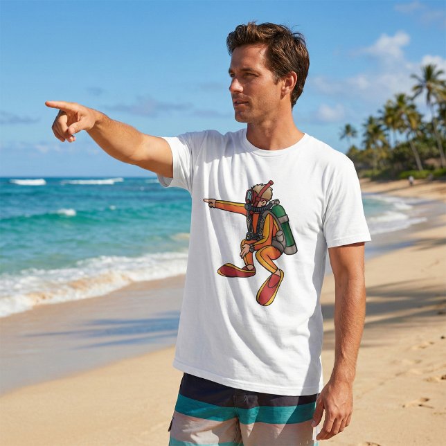 Scuba Diver in Orange Wetsuit Pointing T Shirt (Skapare uppladdad)