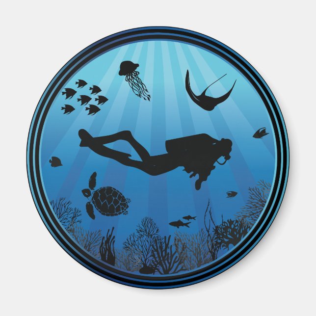 Scuba Diver Undervatten Magnet (Framsidan)