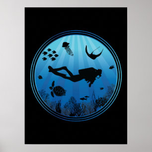 Scuba Diver Undervatten Poster