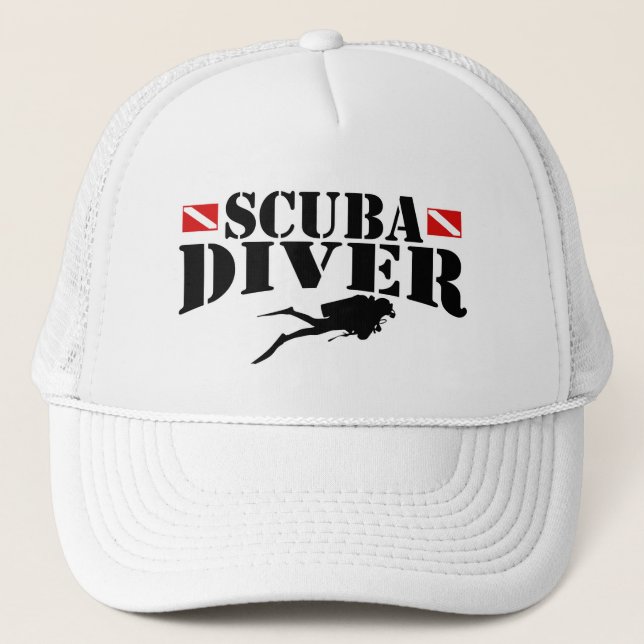 Scuba Diver with Flags Trucker Hat Keps (Framsida)