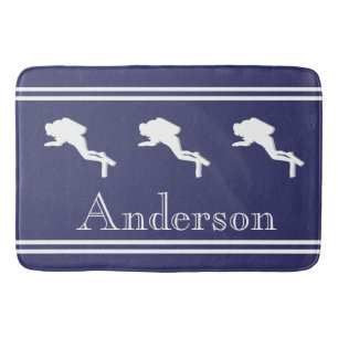 SCUBA DIVERS Monogrammed White Navy Grått Badrumsmatta