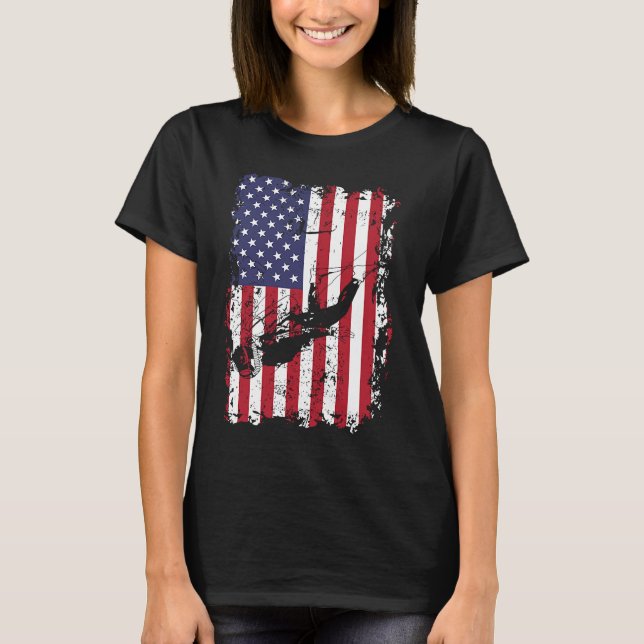 Scuba Diving USA Flag Diver  Freediving T Shirt (Framsida)
