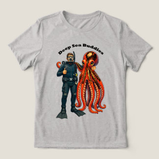 SCUBA-dykande dykare poserar med en jättebläckfisk T Shirt