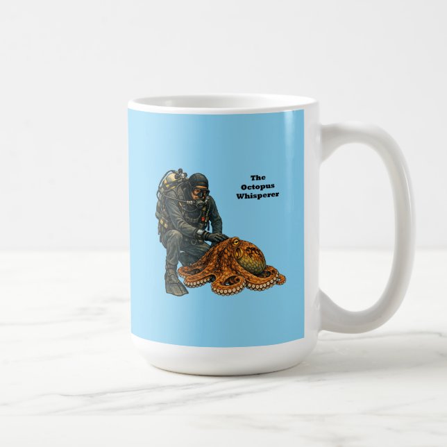 SCUBA-dykare smeker en stor bläckfisk URM Kaffemugg (Höger)