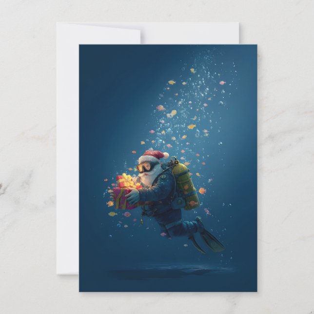 Scuba-jul Santa julkort (Framsida)