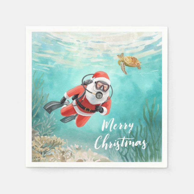 Scuba-jultomte under julen under vattnet pappersservett (Framsidan)