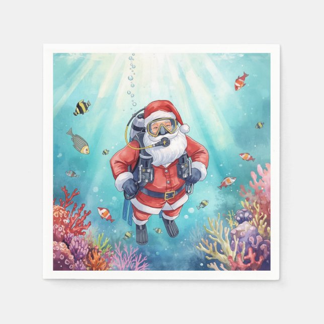 Scuba-jultomten under julen under vattnet pappersservett (Framsidan)