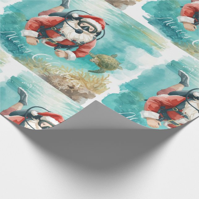 Scuba Santa Underwater Christmas Presentpapper (Hörn)