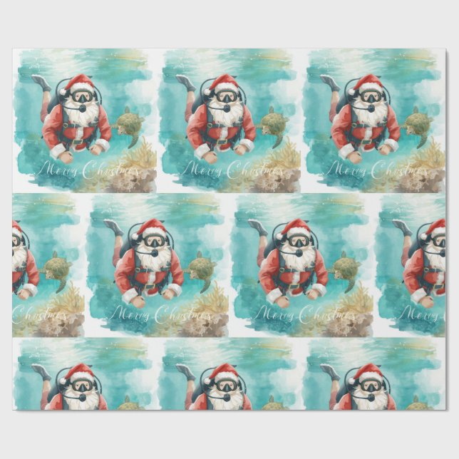 Scuba Santa Underwater Christmas Presentpapper (Platt)