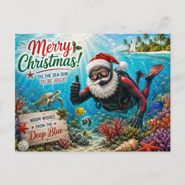 Scuba Tomte Undervattensjul Helg Vykort (Framsida)