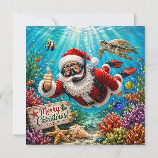 Scuba Tomte Undervattensjul Julkort (Framsida)