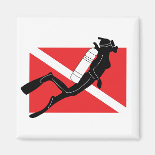 SCUBAdykare besegrar flagga med den kvinnliga Magnet