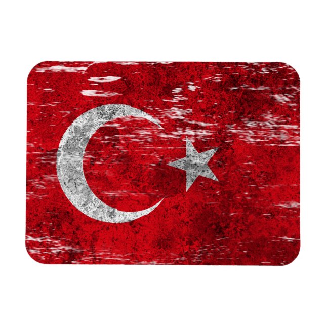 Scuffed and Wored Turkisk Flagga Magnet (Horisontell)
