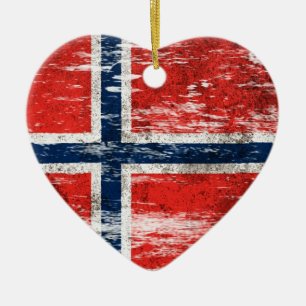 Scuffed och ha på sig norsk flagga julgransprydnad keramik
