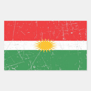 Scuffed och skrapad Kurdish flagga Rektangulärt Klistermärke