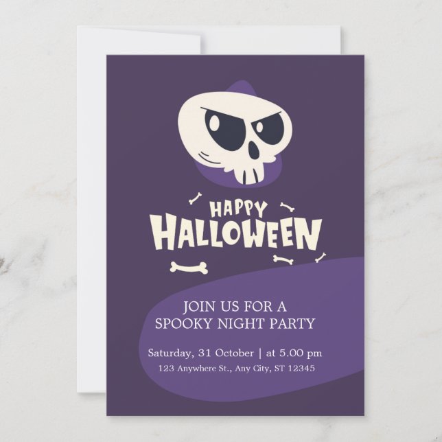 Scull och Bones Spooky Halloween Costume Party Inbjudningar (Framsida)