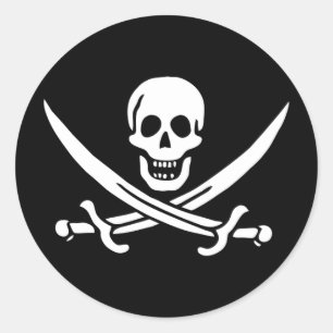 Scull och korsade svärd runt klistermärke