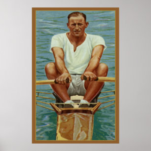 Sculling roddare som ror vintagesportmanar poster