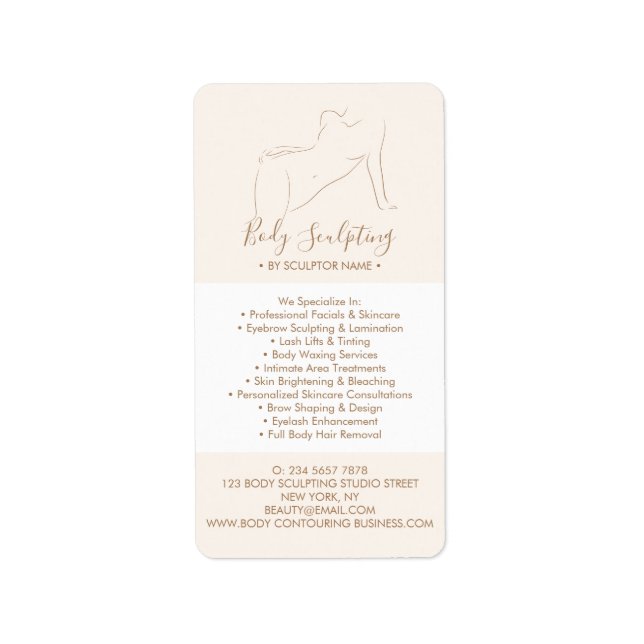 Sculpting Elegant Massage Body Contouring Brochure Adressetikett (Framsidan)