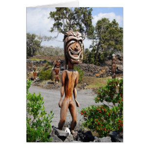 Sculptur av leende hawaiiansk Ki'i Hälsningskort