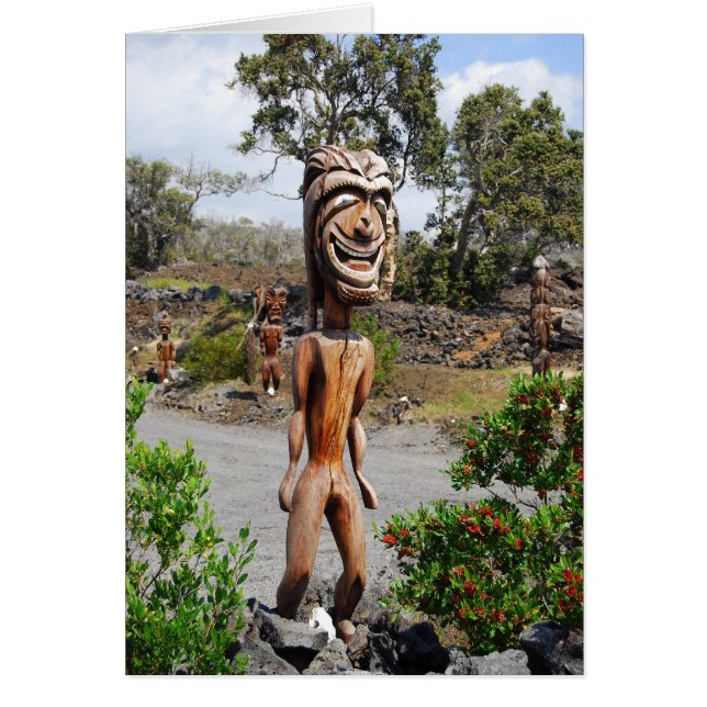 Sculptur av leende hawaiiansk Ki'i Hälsningskort (Framsidan)