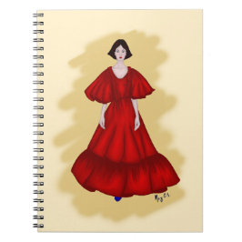 Sculptural Red Gown with Minimalist Mood Anteckningsbok