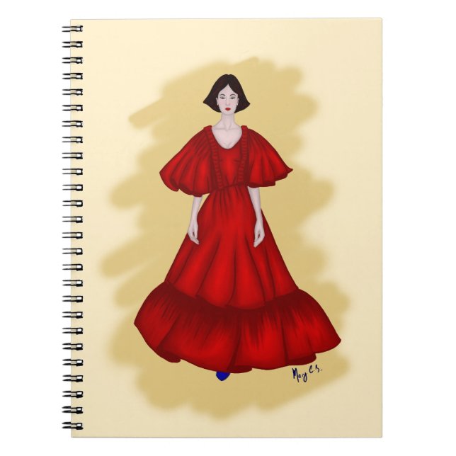 Sculptural Red Gown with Minimalist Mood Anteckningsbok (Framsidan)