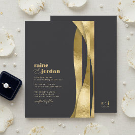 Sculptural Waves Bröllop Guld Matt Svart ID1312 Inbjudningar