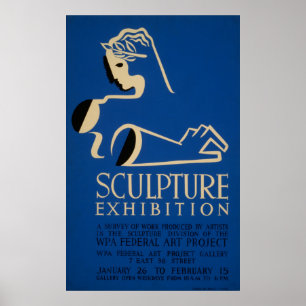 Sculpture Ehibition a Survey of Work Vintage WPA Poster