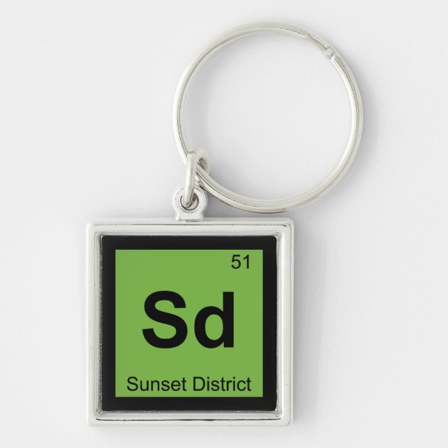 Sd - Sunset District San Francisco Chemistry Fyrkantig Silverfärgad Nyckelring (Framsidan)