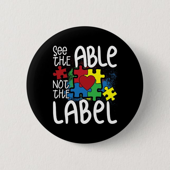 Se Able not the Label Autistic Puzzle Autism Knapp (Framsida)