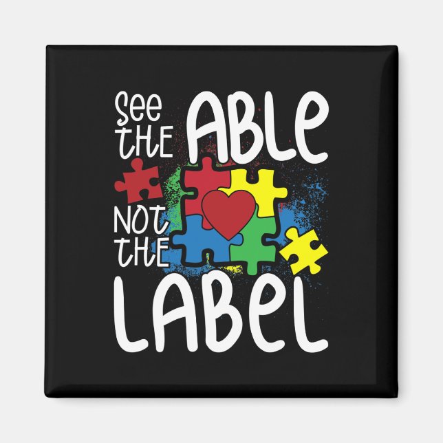 Se Able not the Label Autistic Puzzle Autism Magnet (Framsidan)