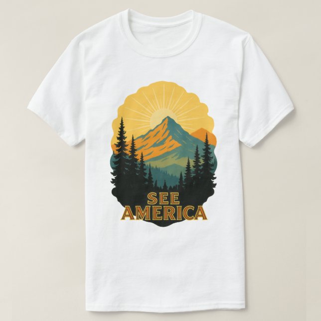 Se America Vintage Mountain Travel Art T Shirt (Design framsida)
