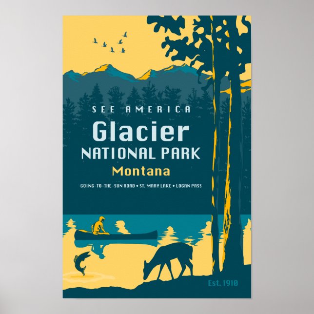 Se Amerika - Glacier National Park Travel Poster (Framsidan)